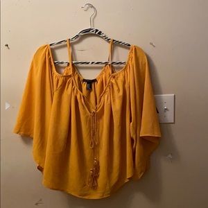 Mustard Yellow Cut Off Shoulder Crop Top